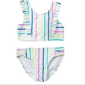 Girls Bikini Bathing Suit Ruffled Stripes Sz 7/8